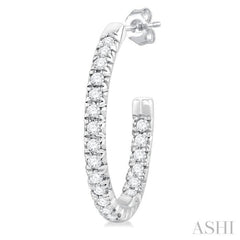 1/6 Ctw French Pave Set Round Cut Diamond Fashion Half Hoop Earring in 14K White Gold