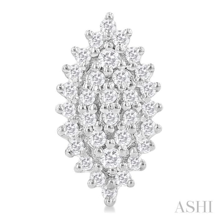 1/5 Ctw Petite Marquise Shape Round Cut Diamond Cluster Fashion Stud Earring in 10K White Gold