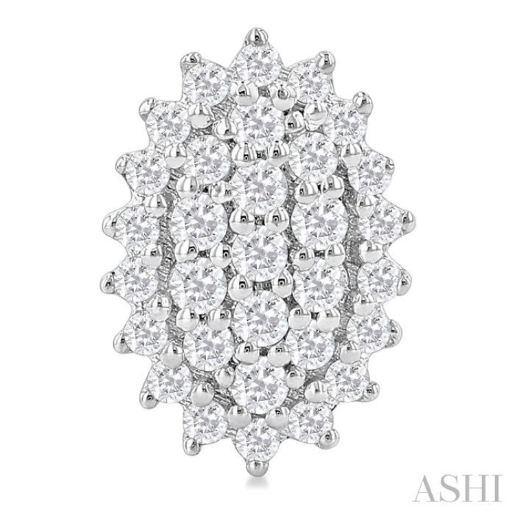 1/5 Ctw Petite Oval Shape Round Cut Diamond Cluster Fashion Stud Earring in 10K White Gold