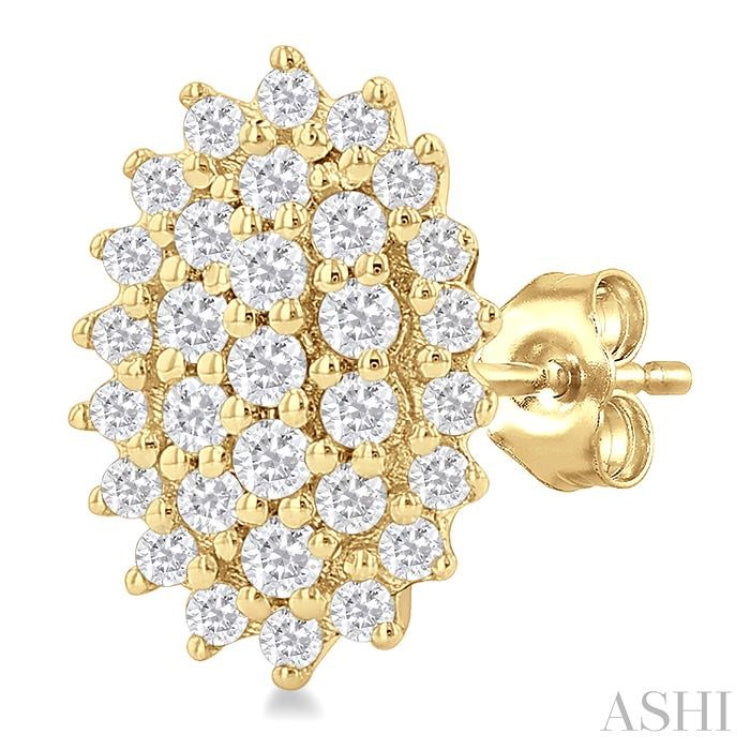 1/5 Ctw Petite Oval Shape Round Cut Diamond Cluster Fashion Stud Earring in 10K Yellow Gold