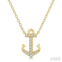 1/10 Ctw Anchor Round Cut Diamond Petite Fashion Pendant With Chain in 14K Yellow Gold