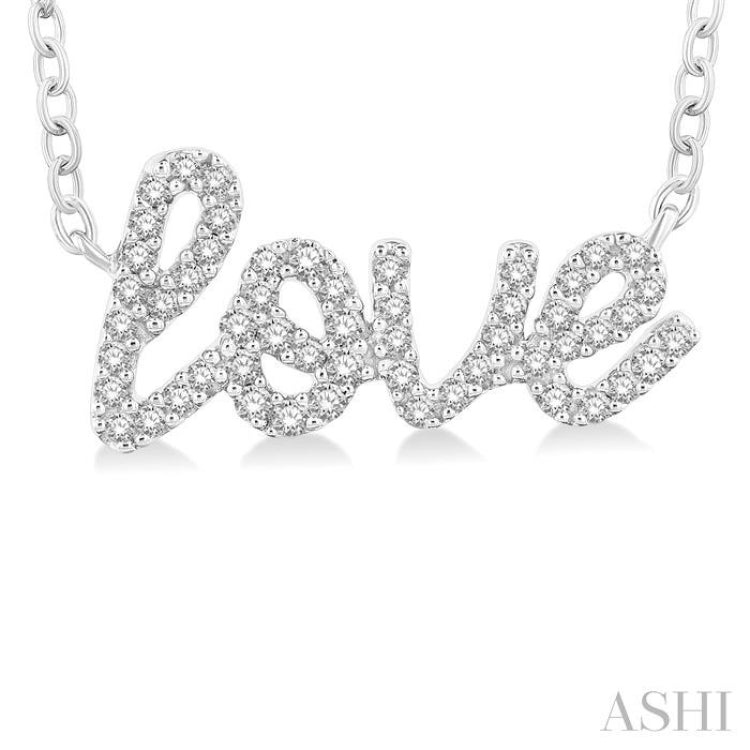 1/6 Ctw 'Love' Script Round Cut Diamond Necklace in 10K White Gold