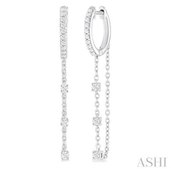 1/3 Ctw Round Cut Diamond Chain Dangler Hoop Earring in 10K White Gold