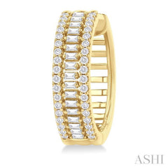 1 Ctw Baguette and Round Cut Diamond Fashion Huggies in 14K Yellow Gold