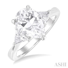 1.00 Ctw Pear Shape Trillion Cut & Round Cut Diamond Semi Mount Engagement Ring in 14K White Gold