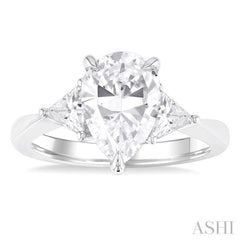 1.00 Ctw Pear Shape Trillion Cut & Round Cut Diamond Semi Mount Engagement Ring in 14K White Gold