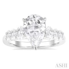 1 1/4 Ctw Pers Shape Oval and Round Cut Diamond Semi Mount Engagement Ring in 14K White Gold