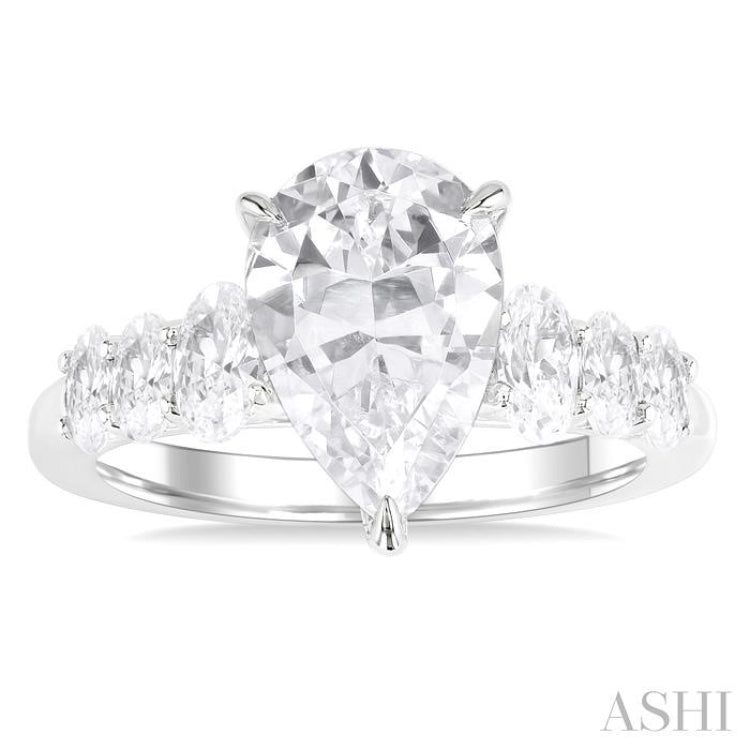 1 1/4 Ctw Pers Shape Oval and Round Cut Diamond Semi Mount Engagement Ring in 14K White Gold