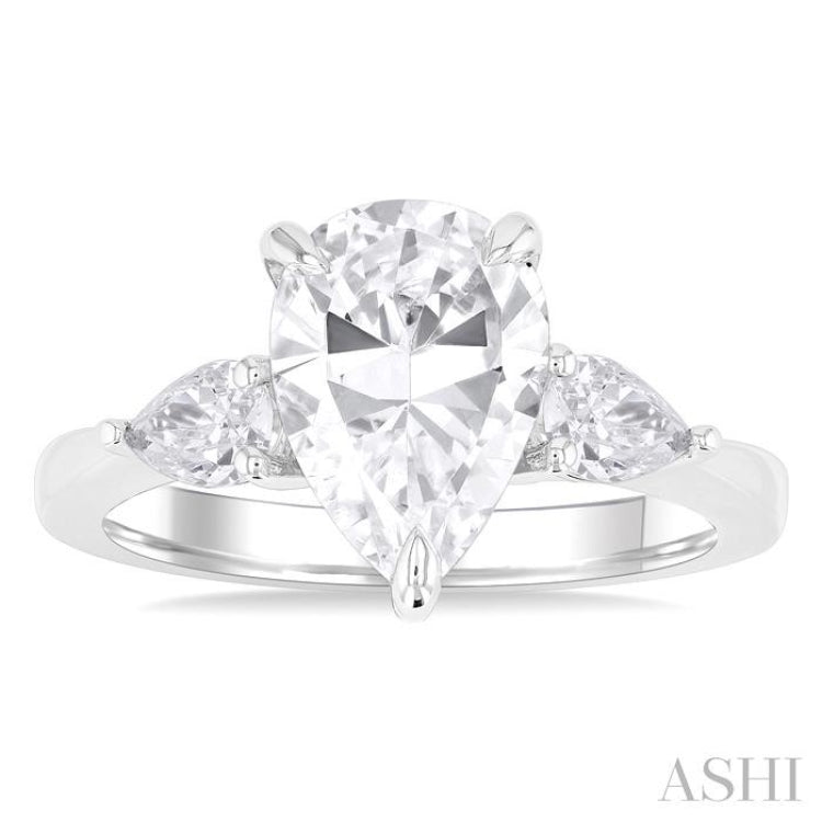 1.00 Ctw Tri-Mount Centerpiece Pear and Round Cut Diamond Semi Mount Engagement Ring in 14K White Gold