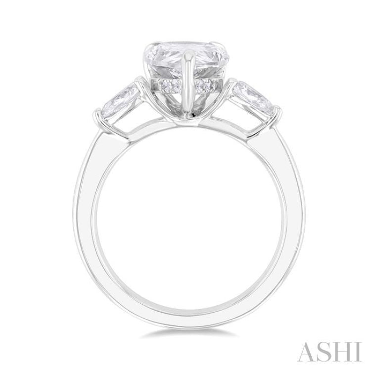 1.00 Ctw Tri-Mount Centerpiece Pear and Round Cut Diamond Semi Mount Engagement Ring in 14K White Gold