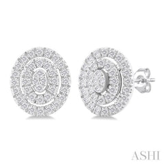 1/5 Ctw Double Halo Oval Shape Petite Round Cut Diamond Fashion Stud Earring in 10K White Gold