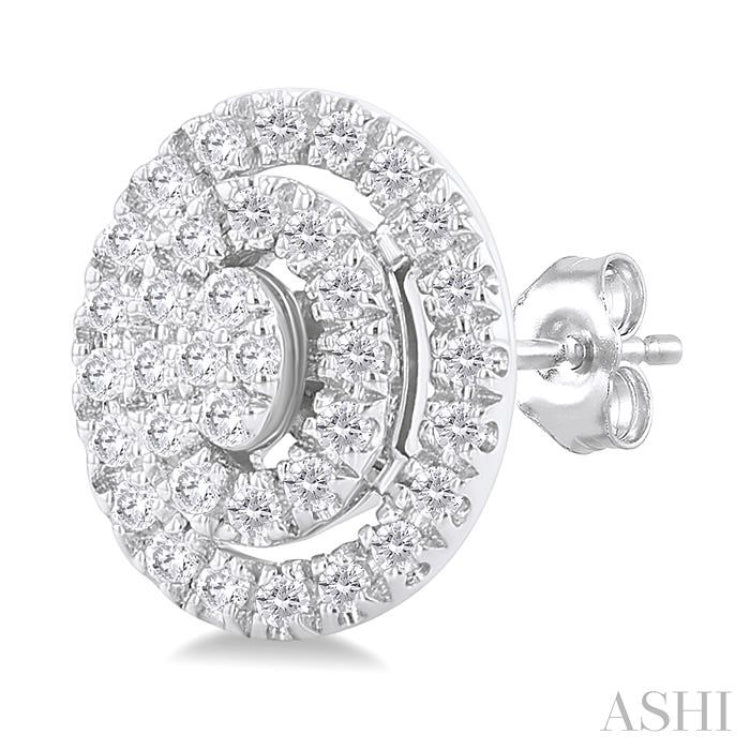 1/5 Ctw Double Halo Oval Shape Petite Round Cut Diamond Fashion Stud Earring in 10K White Gold