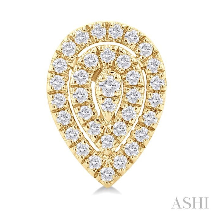 1/5 Ctw Double Halo Pear Shape Petite  Round Cut Diamond Fashion Stud Earring in 10K Yellow Gold