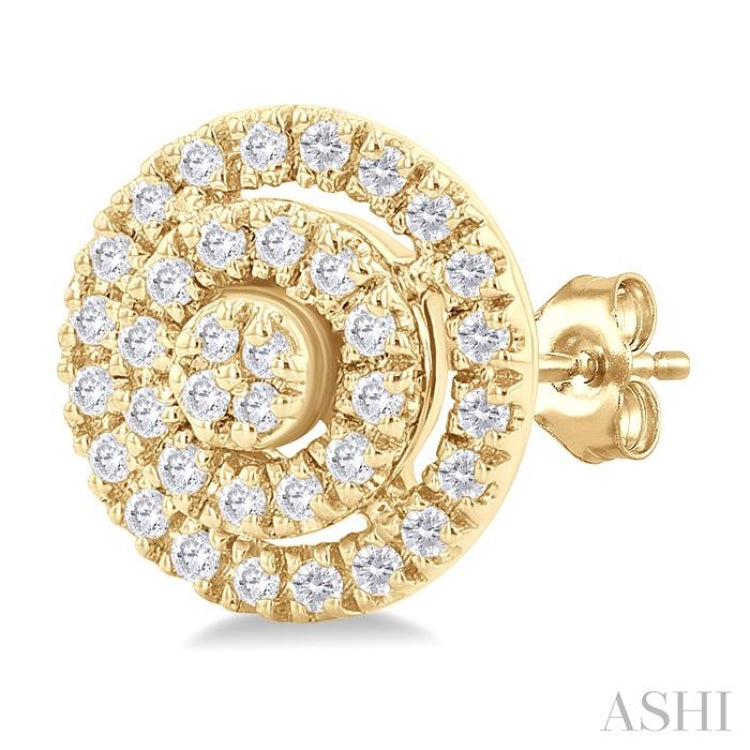 1/5 Ctw Double Halo Round Shape Petite Round Cut Diamond Fashion Stud Earring in 10K Yellow Gold