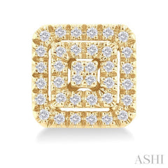 1/5 Ctw Double Halo Square Shape Petite Round Cut Diamond Fashion Stud Earring in 10K Yellow Gold