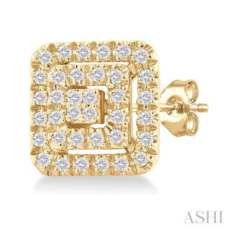 1/5 Ctw Double Halo Square Shape Petite Round Cut Diamond Fashion Stud Earring in 10K Yellow Gold