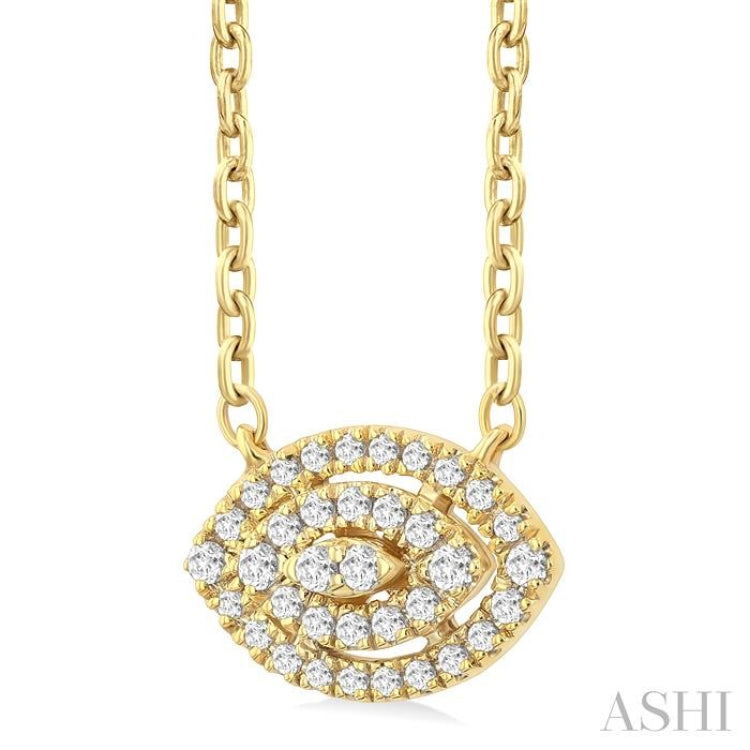 1/6 Ctw Double Halo Marquise Shape Petite Round Cut Diamond Fashion Pendant With Chain in 10K Yellow Gold