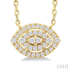 1/6 Ctw Double Halo Marquise Shape Petite Round Cut Diamond Fashion Pendant With Chain in 10K Yellow Gold