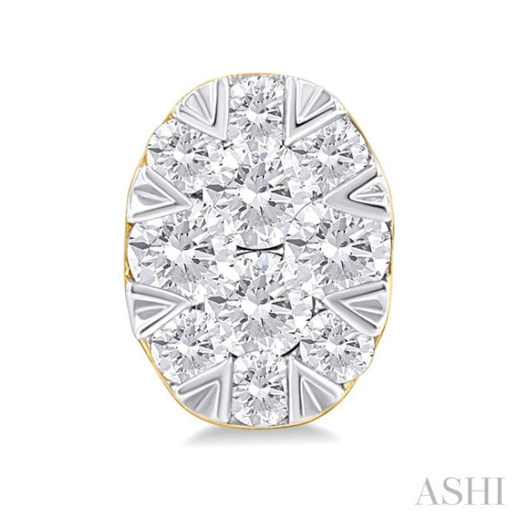 1/6 Ctw Lovebright Petite Oval Shape Round Cut Diamond Fashion Stud Earring in 10K Yellow Gold