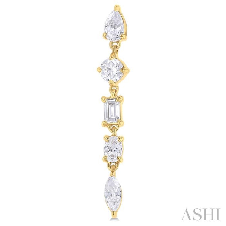 1 Ctw Mixed Diamond Cut Fashion Earring in 14K Yellow Gold