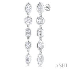 1 Ctw Bezel Set Mixed Diamond Cut Fashion Earring in 14K White Gold