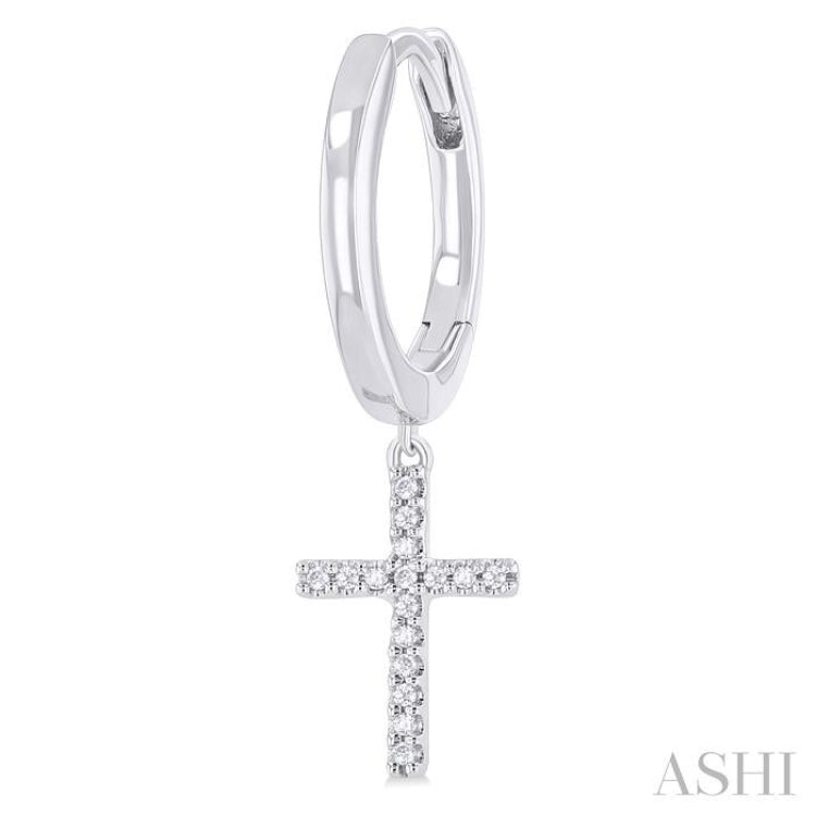 1/10 Ctw Petite Cross Round Cut Diamond Fashion Huggies in 10K White Gold