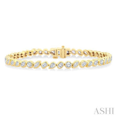 4 Ctw Mixed Diamond Cut Fashion Tennis Bracelet in 14K Yellow Gold
