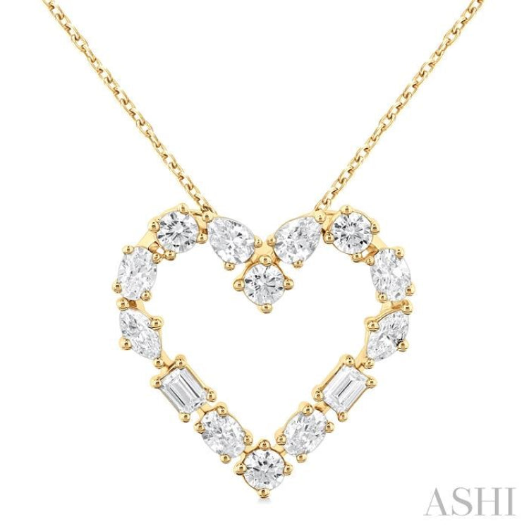 1 Ctw Heart Shape Mixed Diamond Cut Fashion Pendant With Chain in 14K Yellow Gold