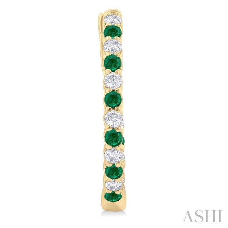 1.8MM Emerald and 1/2 ctw Round Cut Inside-Out Diamond Precious Hoop Earrings in 14K Yellow Gold