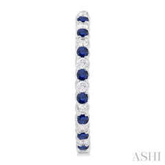 2.1MM Round Sapphire and 1 ctw Round Cut Diamond Inside & Outside Alternating Precious Hoop Earrings in 14K White Gold