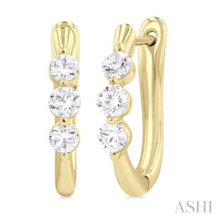 1/2 Ctw 3-Stone Round Cut Diamond Fashion Hoop Earring in 14K Yellow Gold