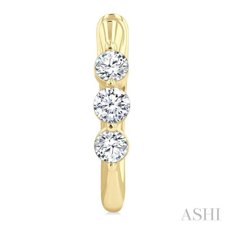 1/2 Ctw 3-Stone Round Cut Diamond Fashion Hoop Earrings in 14K Yellow Gold
