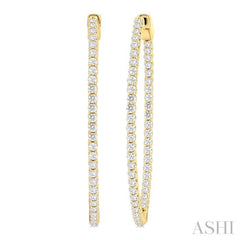 2 ctw Inside & Outside Round Cut Diamond Hoop Earrings in 14K Yellow Gold