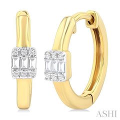 1/10 Ctw Petite Rectangular Center Fusion Baguette and Round Cut Diamond Fashion Huggies in 10K Yellow Gold