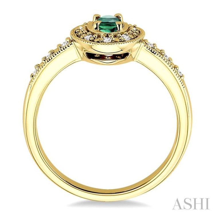 5x3 MM Oval Shape Emerald and 1/10 Ctw Single Cut Diamond Ring in 14K Yellow Gold.