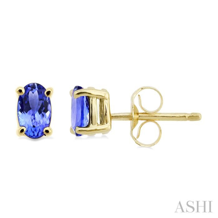 5x3MM Oval Cut Tanzanite Stud Earrings in 14K Yellow Gold