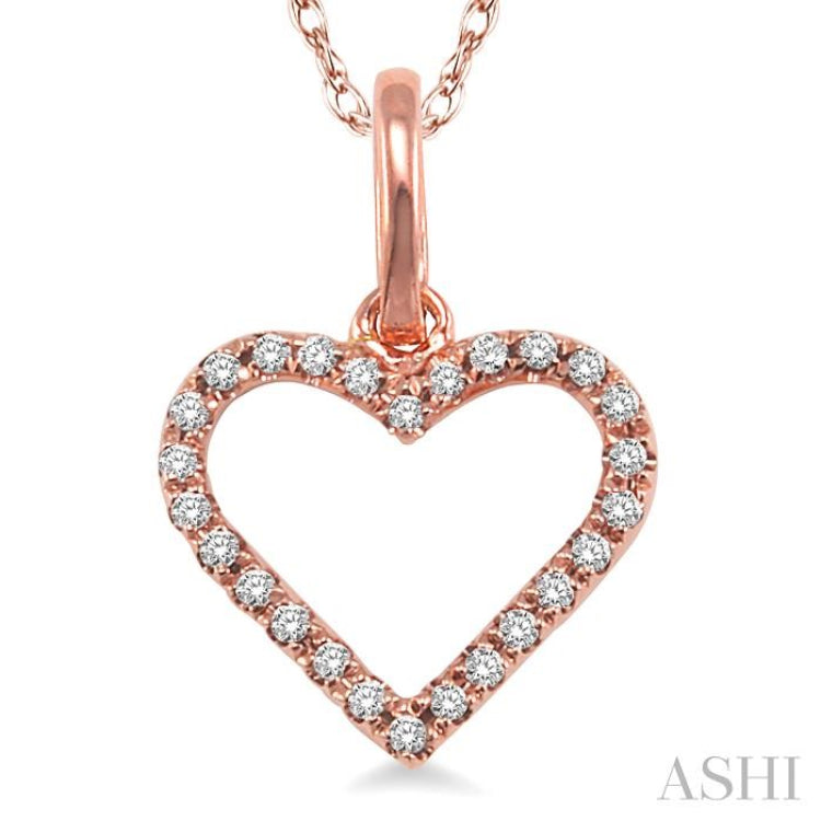 1/10 Ctw Round Cut Diamond Heart Shape Pendant in 14K Rose Gold with Chain