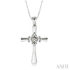 1/6 Ctw Baguette and Round Cut Diamond Cross Pendant in 10K White Gold with Chain