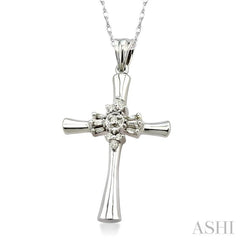 1/6 Ctw Baguette and Round Cut Diamond Cross Pendant in 10K White Gold with Chain