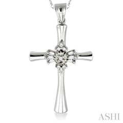 1/6 Ctw Baguette and Round Cut Diamond Cross Pendant in 10K White Gold with Chain