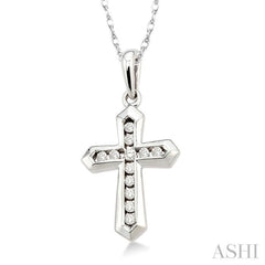 1/10 Ctw Round Cut Diamond Cross Pendant in 10K White Gold with Chain