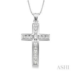 1 Ctw Round Cut Diamond Cross Pendant in 14K White Gold with Chain