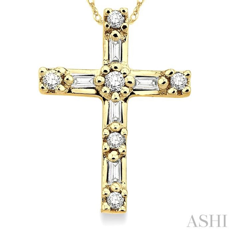 1/10 Ctw Diamond Cross Pendant in 14K Yellow Gold with Chain