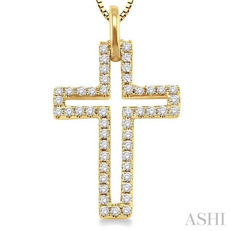 1/4 Ctw Round Cut Diamond Cross Pendant in 14K Yellow Gold with Chain