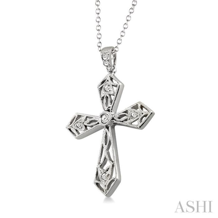 1/20 Ctw Round Cut Diamond Cross Pendant in Sterling Silver with Chain