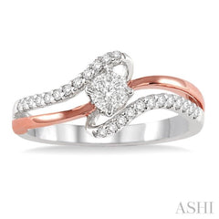 1/4 Ctw Lovebright Round Cut Diamond Ring in 10K White and Rose Gold