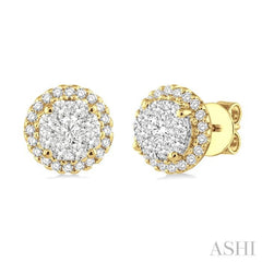 3/4 Ctw Lovebright Round Cut Diamond Earrings in 14K Yellow and White Gold