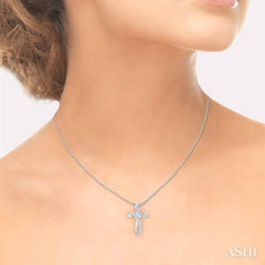 1/5 Ctw Rolled Back Cross Charm 2Stone Round Cut Diamond Pendant With Link Chain in 14K White Gold