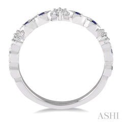 1.25 MM Round Cut Blue Sapphire and 1/20 Ctw Round Cut Diamond Precious Half Eternity Wedding Band in 14K White Gold