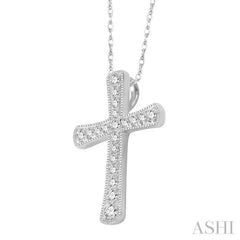 1/6 Ctw Round Cut Diamond Cross Pendant in 14K White Gold with Chain